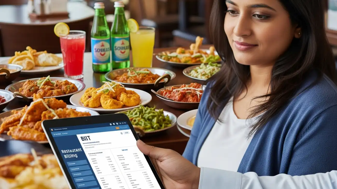 A restaurant owner using free billing software on a mobile device, showing how the solution simplifies billing and order management for small food businesses.