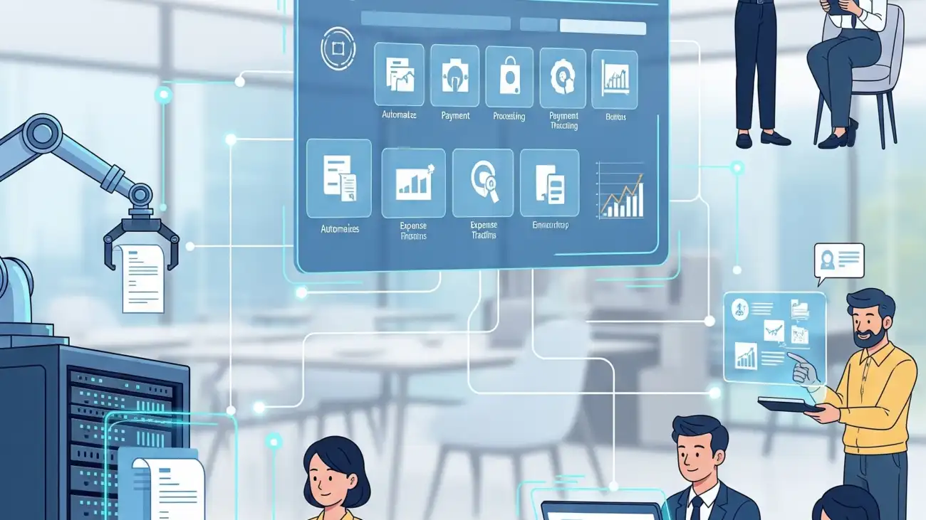 A business team collaborating on a digital billing software dashboard, showcasing how the solution streamlines operations and enhances efficiency.